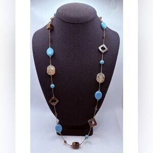 Vintage Tigers Eye Turquoise & Bead Station Necklace Premier Designs 28-31”